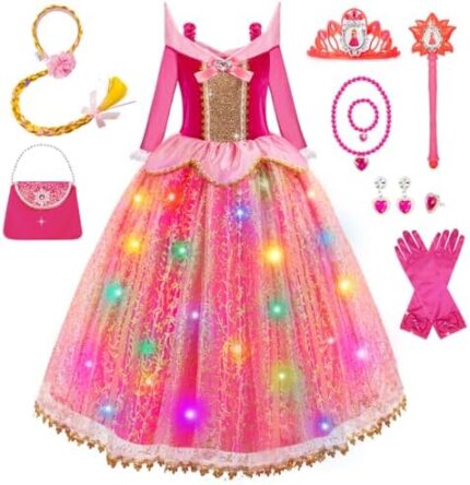 Meland Princess Dresses for Girls – Light Up Princess Dress Up for Girls 3-10 Year Old, Costume for Girls Halloween Birthday