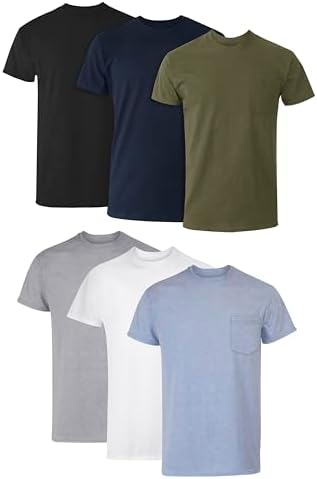 Hanes Men’s Pocket Undershirt Pack, Cotton Crew Neck T-Shirt, Moisture Wicking Tee, Assorted 6-Pack