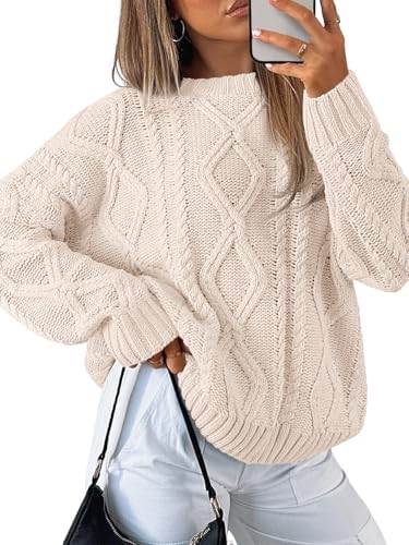 Trendy Queen Women’s Oversized Cable Knit Crewneck Sweaters