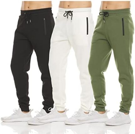 PURE CHAMP Mens 3 Pack Fleece Active Athletic Workout Jogger Sweatpants for Men with Zipper Pocket and Drawstring Size S-3XL