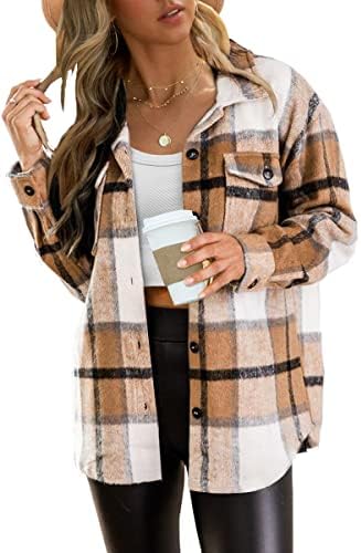 AUTOMET Womens Fall Outfits Fashion Clothes Shackets Flannel Plaid Button Down Long Sleeve Shirts Jackets 2024