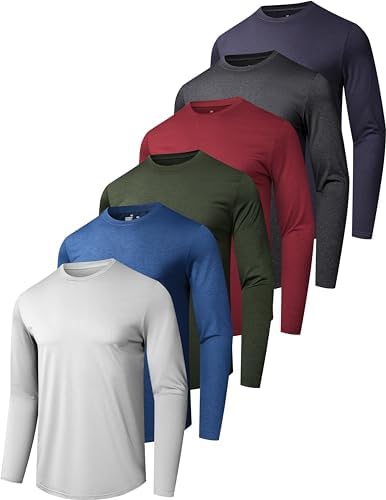 6 Pack Men’s Quick Dry Long Sleeve Shirts Moisture Wicking Sun Protection Performance T-Shirt for Casual Workout