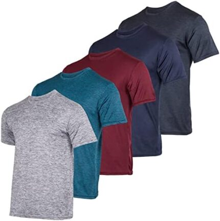 Real Essentials 5 Pack: Men’s Short Sleeve Dry Fit Active Crew Neck T Shirt – Athletic Running Gym Workout Tee Tops