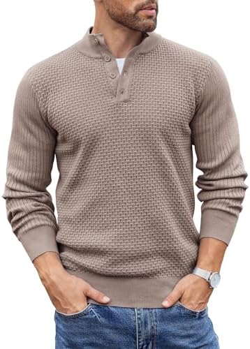 COOFANDY Men’s Quarter Button Sweater Lightweight Mock Neck Pullover Sweater Fashion Casual Knitted Henley Sweater