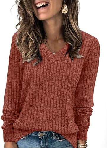 SAMPEEL V Neck Long Sleeve Shirts for Women Casual Fall Tops Lightweight Tunic Sweaters Fashion Clothes 2024