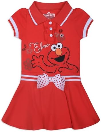 Sesame Street Elmo Girls’ Polo Dress for Infant and Toddler – Red/White