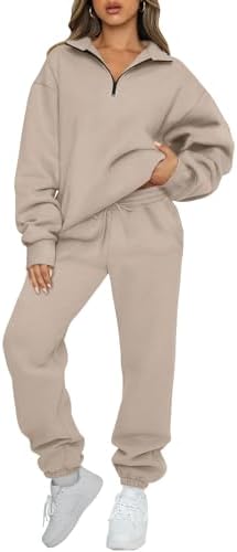 AUTOMET Women’s Sweatsuits 2 Piece Outfits Long Sleeve Half Zip Pullover and Baggy Sweatpants with Pockets