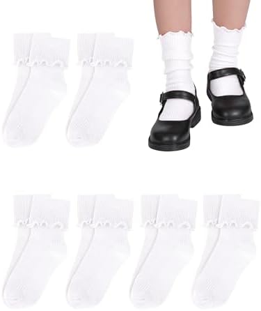 Witwot Ruffle Socks for Girls Kids Toddler Turn Cuff Dress Socks School Uniform Socks