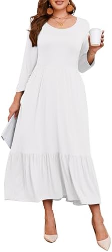 LARACE 3/4 Sleeve Dresses for Women Plus Size Casual Long Maxi Fall Winter Dress with Pockets (L-5XL)