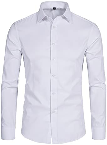 DELCARINO Men’s Long Sleeve Button Up Shirts Solid Slim Fit Casual Business Formal Dress Shirt