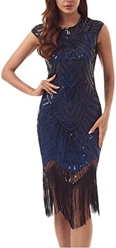 Women’s 1920s Dress Fringe Sequin Art Deco Flapper Dress Sleeveless Tassels Hem Gatsby Cocktail Party Dresses Clubwear