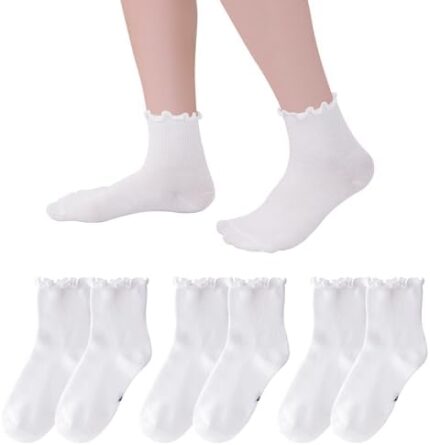 White Ruffle Socks for Girls Toddler Dress Socks,Soft and Breathable Ankle Socks,School Uniform Socks for Girls