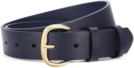 SANSTHS Women Leather Belt for Jeans Pants Dresses Black Ladies Waist Belt with Black Buckle