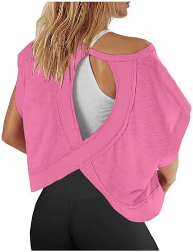 Backless Crop Tops for Women 2025 Summer Trendy Short Sleeve Shirts Cute Casual Athletic Blouse Girl Basic Yoga Tees