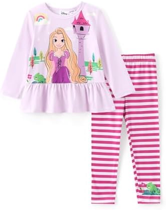 Disney Princess Toddler Girl Outfit Long Sleeve T-Shirt Dress and Striped Leggings Fall Casual Girls Clothing Sets