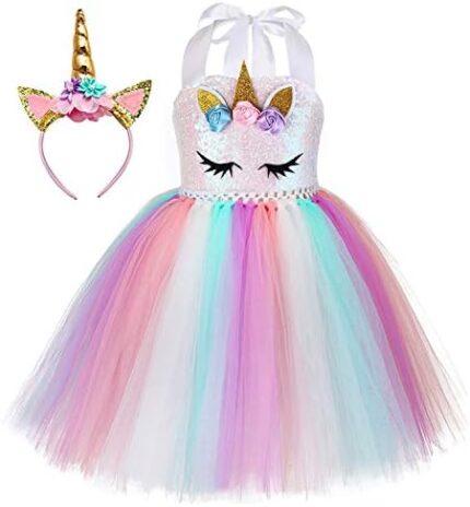 Tutu Dreams Handmade Sequin Unicorn Dress for Girls 1-10Y with Headband Birthday Dance Party Dresses