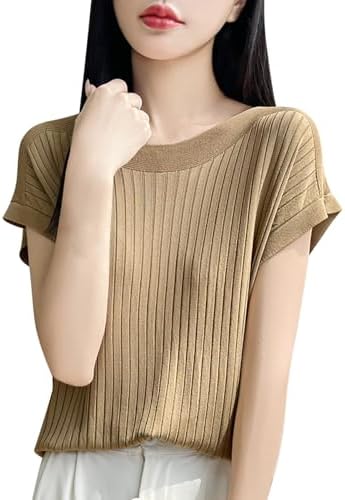 Summer Tops for Women 2025 Trendy Short Sleeve Ice Silk Knit Shirt Dressy Elegant Loose Fit Work Blouse Cute Clothes