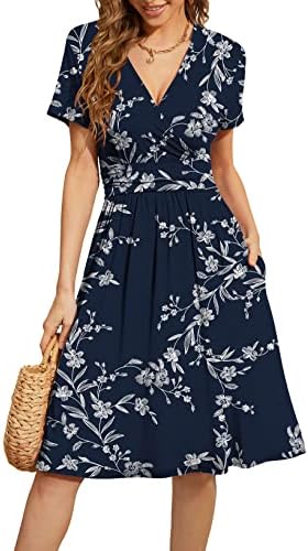 WEACZZY Women’s Summer Short Sleeve Casual Dresses V-Neck Floral Party Dress with Pockets