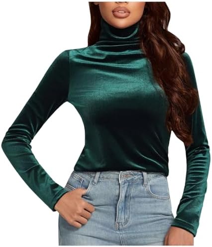 Velvet Elegant Top for Women Casual Turtleneck Long Sleeve Dress Shirts Basic Slim Fitted Tee Blouse Y2K Going Out Tops