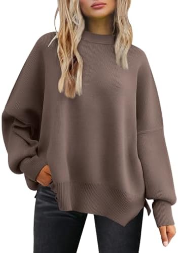 LILLUSORY Women’s Oversized Batwing Sweaters 2024 Fall Outfits Crewneck Ribbed Knit Side Slit Trendy Pullover Tops