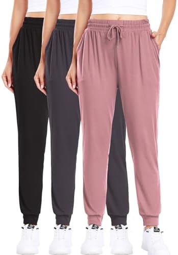 ZENEX 3 Pack Joggers for Women & Women’s Sweatpants with Pockets, for Running Yoga Workout Lounge Pants.