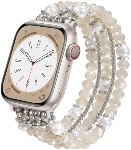 Beaded Bracelet Compatible with Apple Watch Band for Women 38mm/40mm/41mm/42mm/44m/45mm 46mm Series 10/9/8/7/SE/6/5/4/3/2/1, MORSE CODE Bracelet for Women, Apple Watch 10/9/8 Band Beaded