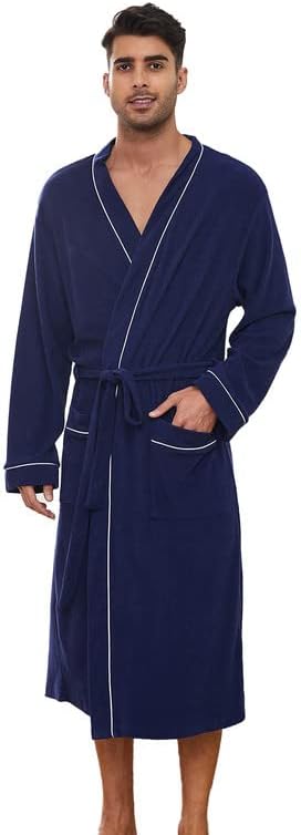 U2SKIIN Mens Bathrobes 100% Cotton Terry Cloth Robe, Soft Lightweight Long Spa Bathrobe for Men