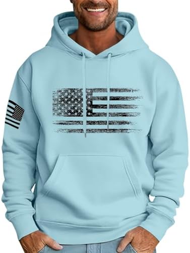 Men’s Patriotic Hoodies USA Flag Print Hoodie Big and Tall Graphic Pullover Hooded Fleece Trendy Work Sweatshirts