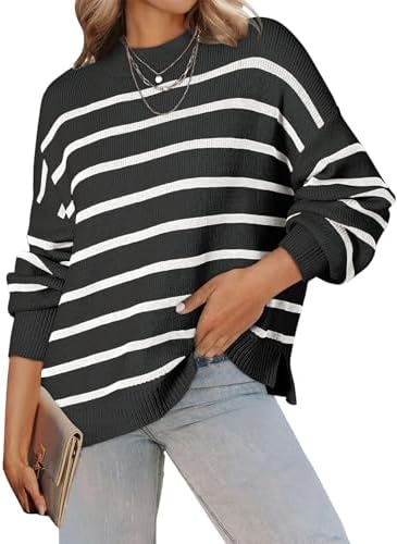 Dokotoo Womens Sweater 2024 Fall Winter Striped Sweaters Casual Trendy Sweater