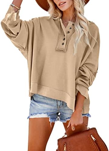 Dokotoo Hoodies for Women 2024 Fashion Fall V Neck Button Down Long Sleeve Hooded Sweatshirts Tops