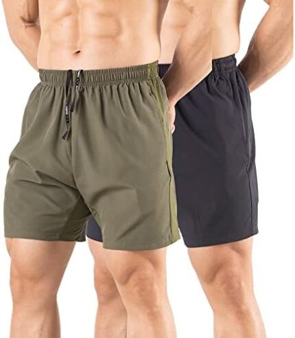 Men’s 5″ Running Shorts 2 Pack Quick Dry Athletic Workout Gym Shorts with Zipper Pockets