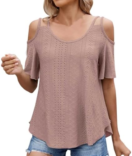 Summer Tops for Women 2025 Trendy Cold Shoulder Basic Shirts Dressy Casual Loose Fit Ruffle Short Sleeve Sexy Blouse