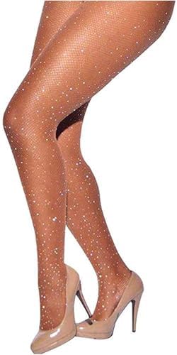 LUCKELF Sexy High Waist Tights Sparkle Rhinestone Fishnets Party Rhinestone Mesh Stockings