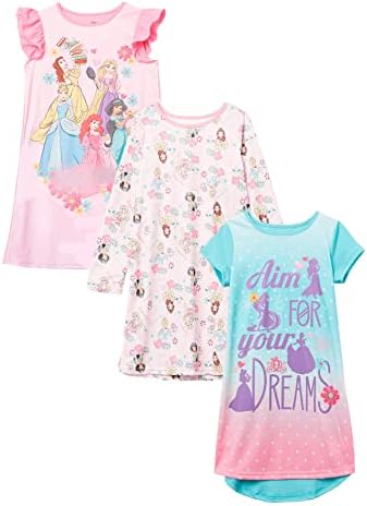 Disney Girls’ 3-Pack Nightgowns, Soft & Cute Pajamas for Kids