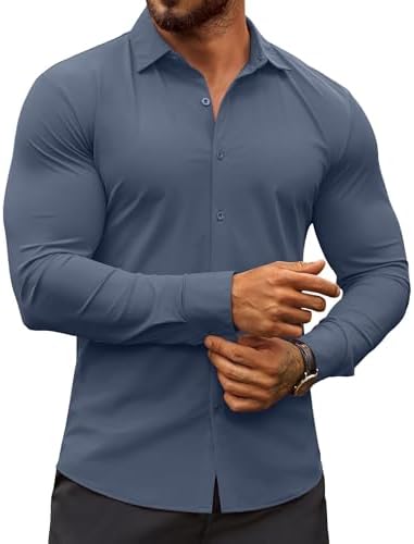 COOFANDY Men’s Muscle Fit Dress Shirts Wrinkle-Free Long Sleeve Casual Button Down Shirts