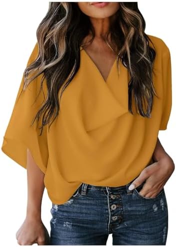 Summer Tops for Women 2024 Trendy Chiffon Cowl Neck Shirts Dolman Sleeve Dressy Casual Work Blouse Outfits Clothes