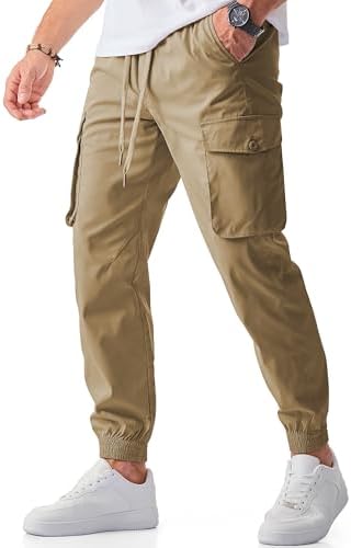 JMIERR Men’s Casual Cargo Joggers Pants Stretch Elastic Waist Drawstring Tapered Sweatpants with Pockets