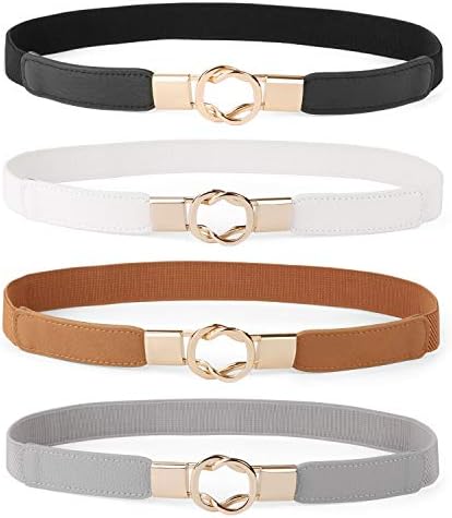 WERFORU Women Skinny Belt for Dresses Retro Stretch Ladies Waist Belt Plus Size Set of 4