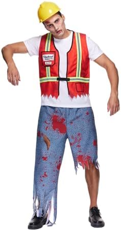 EraSpooky Adult Men Construction Worker Costume Zombie Halloween Costume Undead Builder Outfit Construction Vest Set