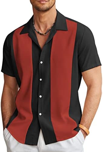 COOFANDY Men’s Vintage Bowling Shirt Short Sleeve Button Down Summer Cuba Beach Shirts