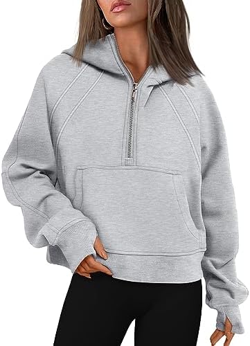 WYNNQUE Womens Hoodies Oversized Sweatshirts Half Quarter Zip Pullover Cropped Long Sleeve Fall Outfits Fashion Clothes