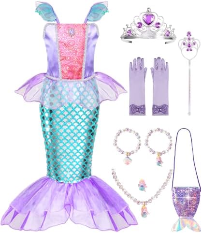 Meland Mermaid Dress for Girls – Little Mermaid Costume for Girls with Bag Princess Dresses for Girls 3-8 Birthday Gift