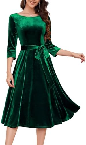 DRESSTELLS Velvet Cocktail Dress for Women, 2024 Winter Christmas Holiday Dress, 3/4 Long Sleeves Party Formal Dress