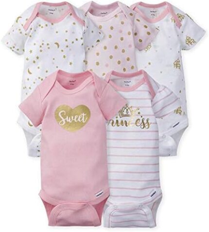 Gerber Baby Girls’ 5-Pack Short Sleeve Variety Onesies Bodysuits