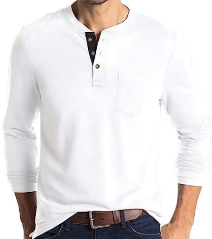 Lexiart Mens Fashion Henley Shirts Long Sleeve Button Cotton T-Shirt with Pocket