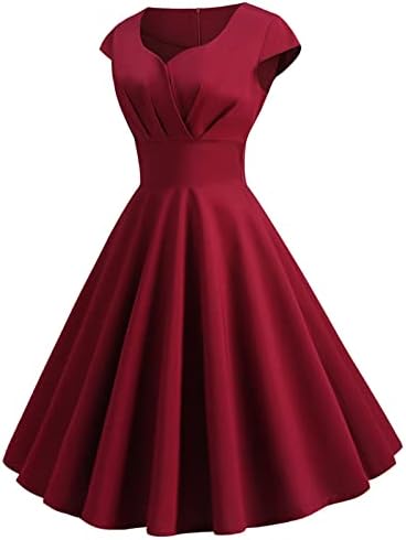 Women 50s 60s Vintage Cap Sleeve V-Neck Cocktail Swing Dress 1950s Audrey Hepburn Style Rockabilly Evening Prom Dress