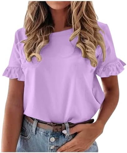 Summer Tops for Women 2025 Trendy Ruffles Short Sleeve T Shirts Dressy Casual Crewneck Blouse Cute Business Work Tee