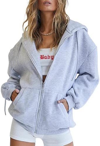 Trendy Queen Womens Zip Up Hoodies Oversized Sweatshirts Fall Fashion Outfits Sweaters Casual Jackets 2024 Winter Clothes