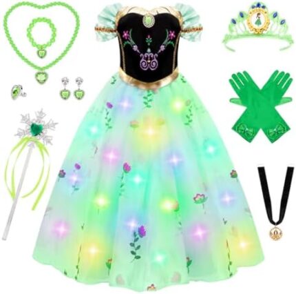 Meland Princess Dress Up for Girls – Light Up Princess Dress for Girls Role Play, Halloween Costume for Toddler Girls 3-10