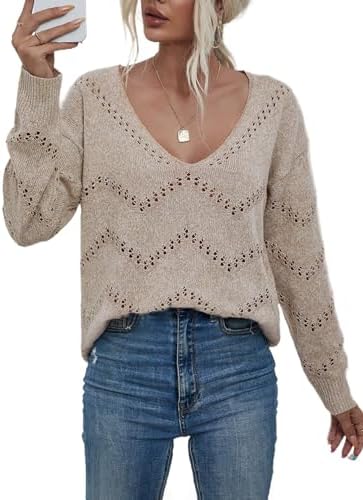 EVALESS Women’s Crochet Sweater Top Hollow Out Long Sleeve Pullover Tops Fall Outfits Fashion 2024